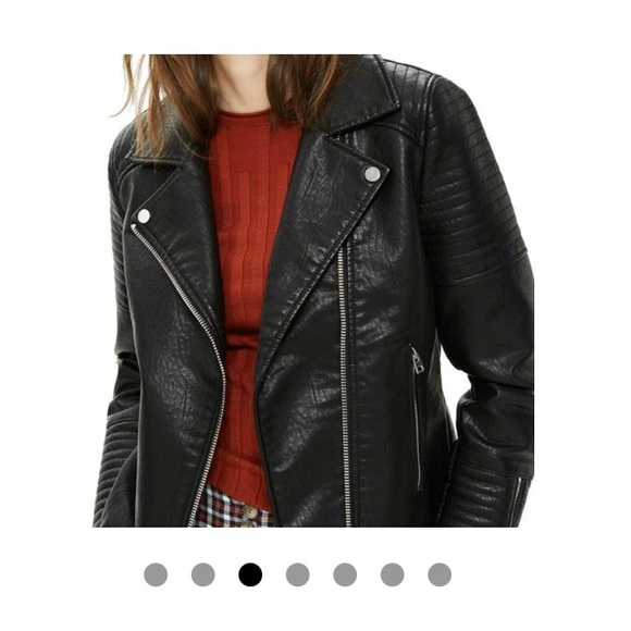Top Shop faux leather ribbed moto jacket - Picture 2 of 5